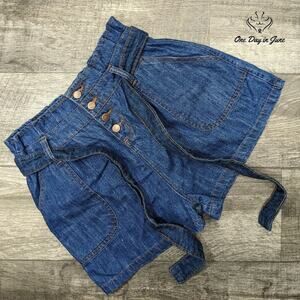 Prettylittlethings Tie Waist Frill Edge Denim Shorts Size 14